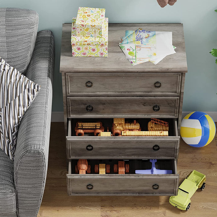 Modern Gray 4 Drawer Dresser, Textured Borders