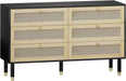 Black Rattan 6-Drawer Tall Dresser for Bedroom