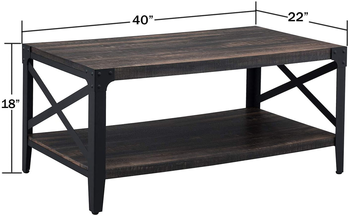 Rustic Coffee Table with Storage Shelf, Oak