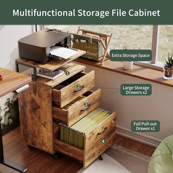Rustic Lockable 3-Drawer File Cabinet for Home Office