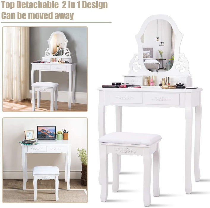 Wooden Dressing Table with Padded Stool Seat