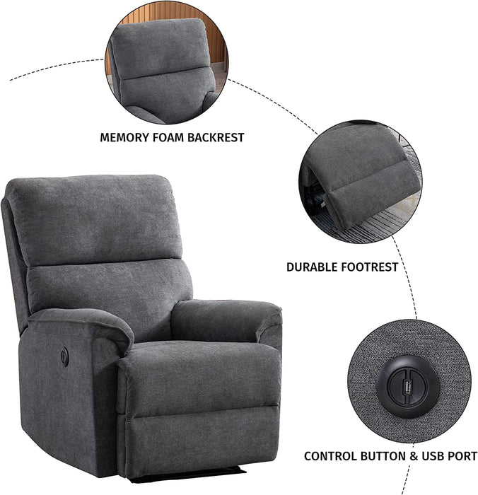 Power Recliner Chair, Electric, Breathable Fabric, Gray