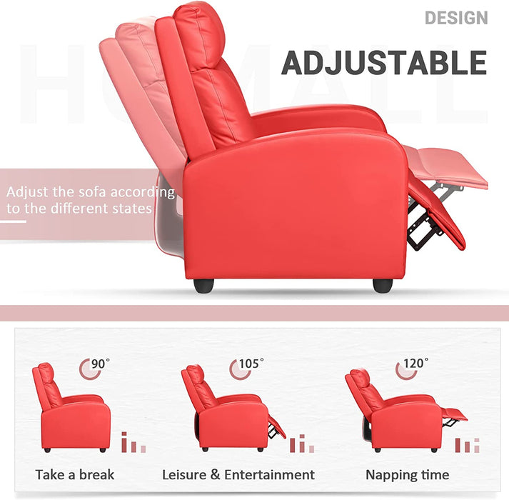 Recliner Chair, Padded Seat, Red, PU Leather