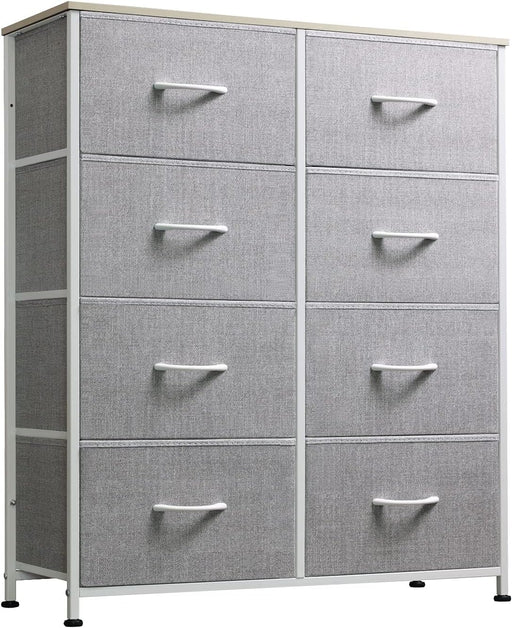 Fabric Storage Tower with 8 Drawers, Light Grey