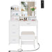 White Vanity Desk with Lighted Mirror and Charging Station
