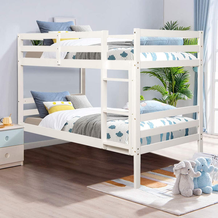 Solid Wood Twin over Twin Bunk Bed with High Guardrails