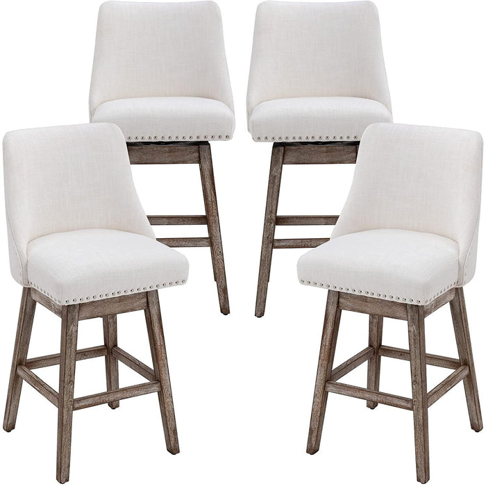 Upholstered Stool Chairs with Back and Wood Legs, Set of 4