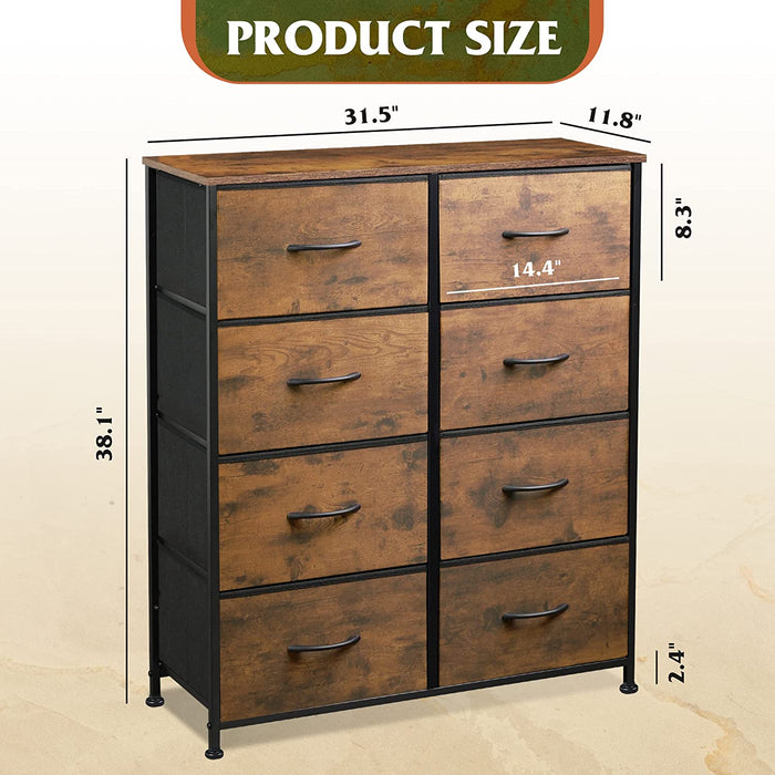 Fabric Storage Tower with 8 Drawers, Rustic Brown