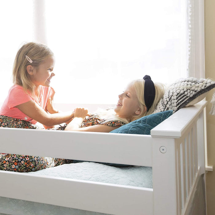 Low Loft Bed for Kids with Stairs, White
