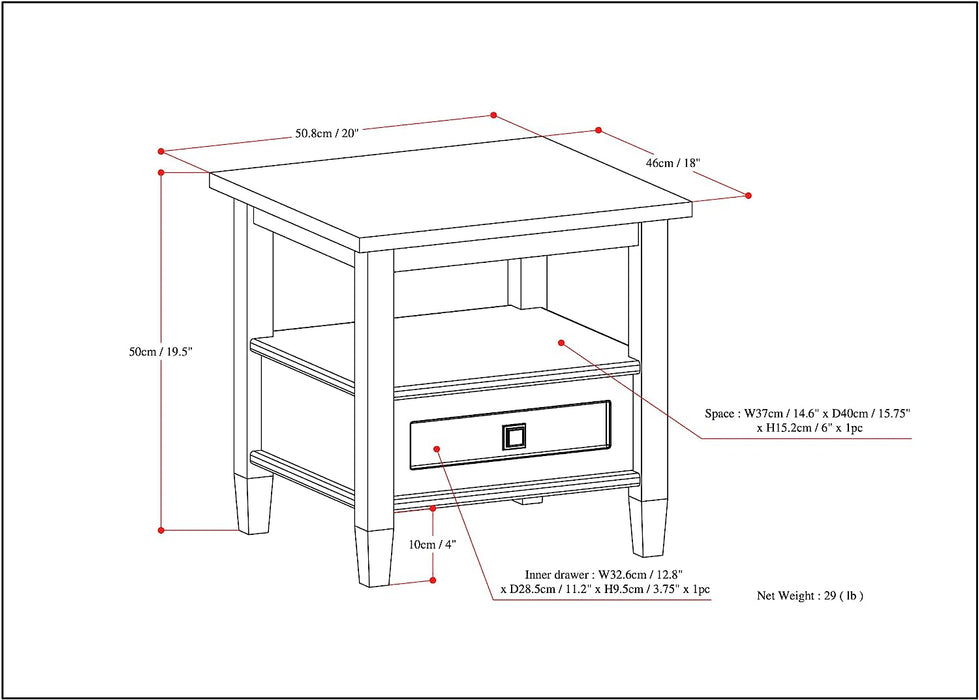 Warm Shaker Solid Wood Rectangle End Table - Farmhouse Grey