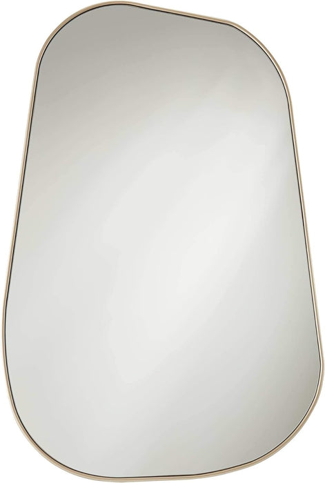 Reuleaux Rectangular Vanity Decorative Accent Wall Mirror Modern Asymmetrical Curved Corner Champagne Gold Frame 26" Wide for Bathroom Bedroom Living Room Home Office Entryway