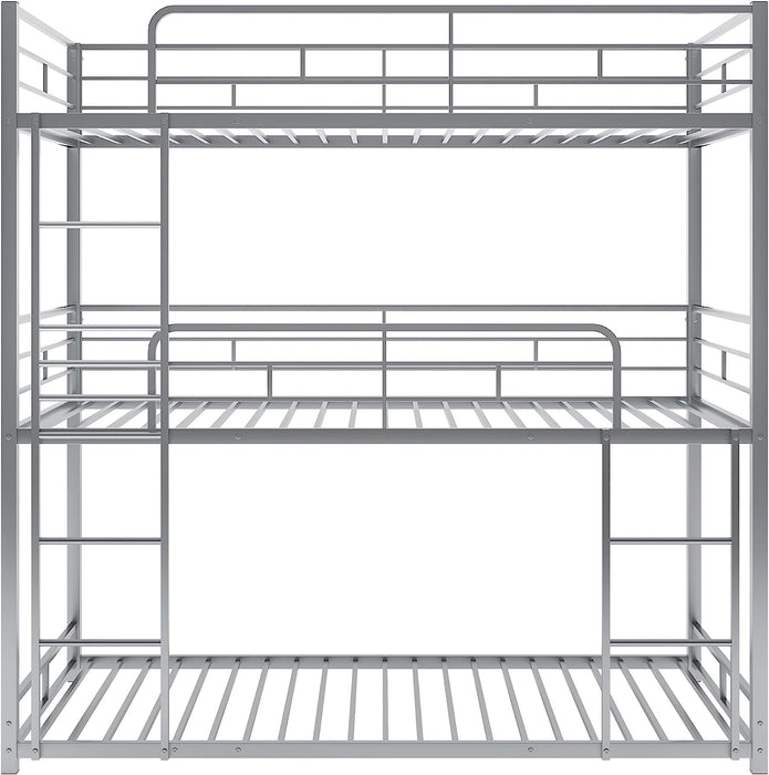 Silver Triple Metal Bunk Bed with Detachable Feature