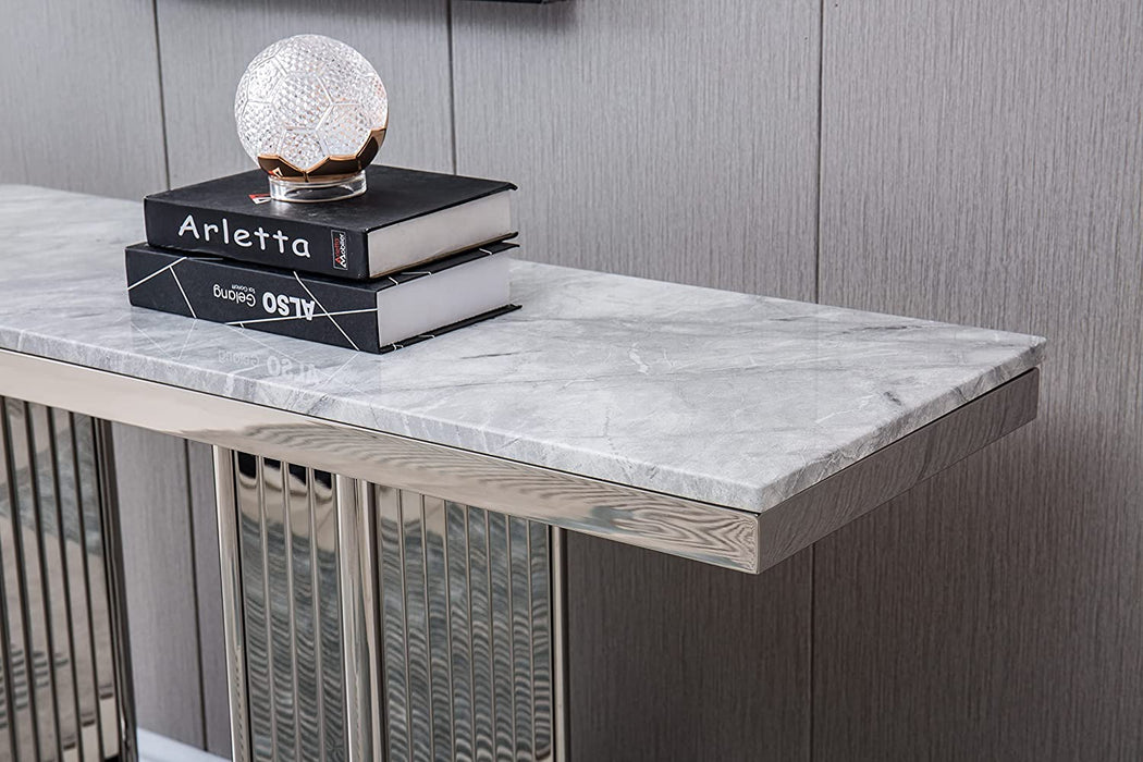 Luxury Marble Console Table with Double Pedestal Base