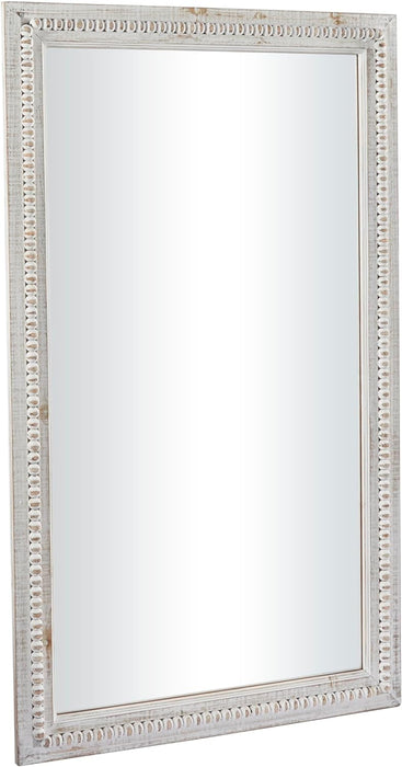 Wood Carved Beaded Wall Mirror, 28" X 1" X 48", White