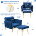 Velvet Accent Chair with Adjustable Armrests, Blue