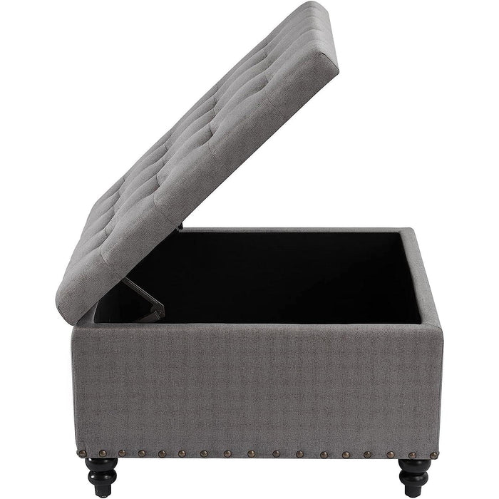 Grey Tufted Ottoman with Storage for Living Room