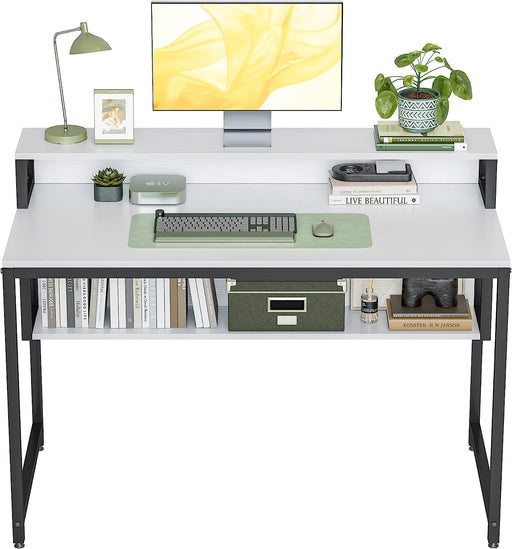 47″ White Desk with Storage and Bookshelf