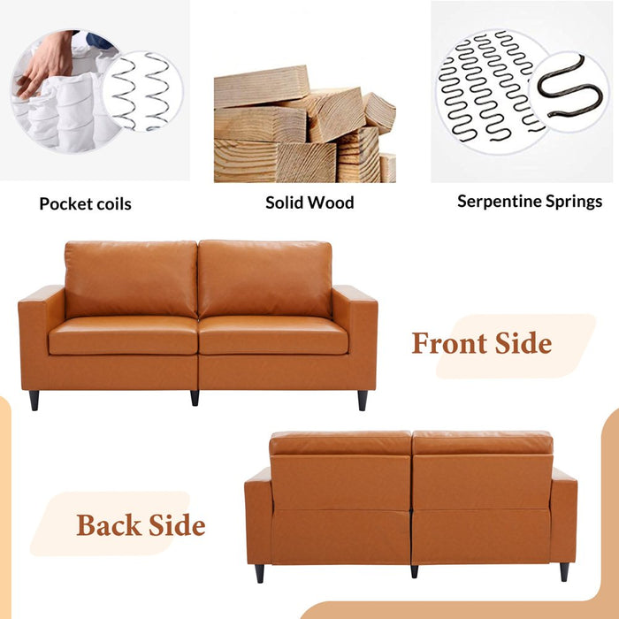 Modern PU Leather Upholstered Living Room Sofa Set 3 Seat Couch and Loveseat for Home Office - Brown