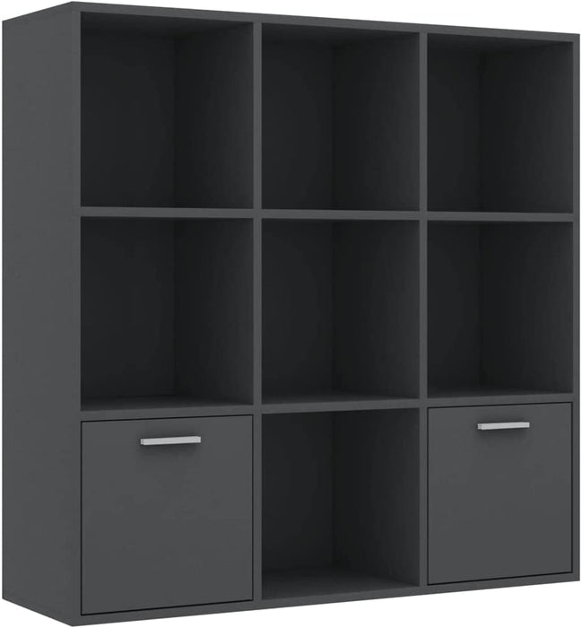 Tall Grey Bookcase with Doors and Shelves