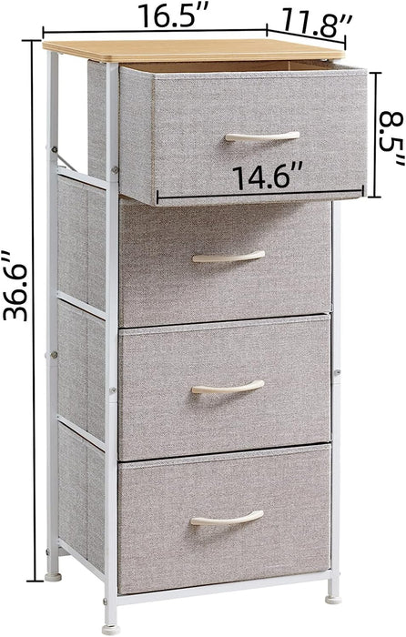 4-Drawer Tall Dresser with Removable Fabric Bins, Grey/Natural Maple