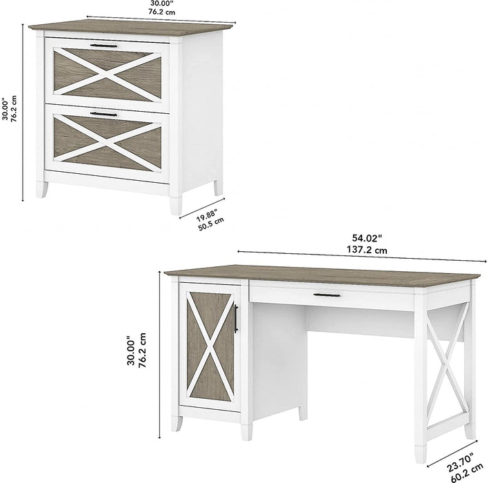 Key West Computer Desk with File Cabinet, 54W, Pure White