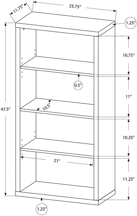 Adjustable 3-Shelf Bookcase - 48”H (Brown)