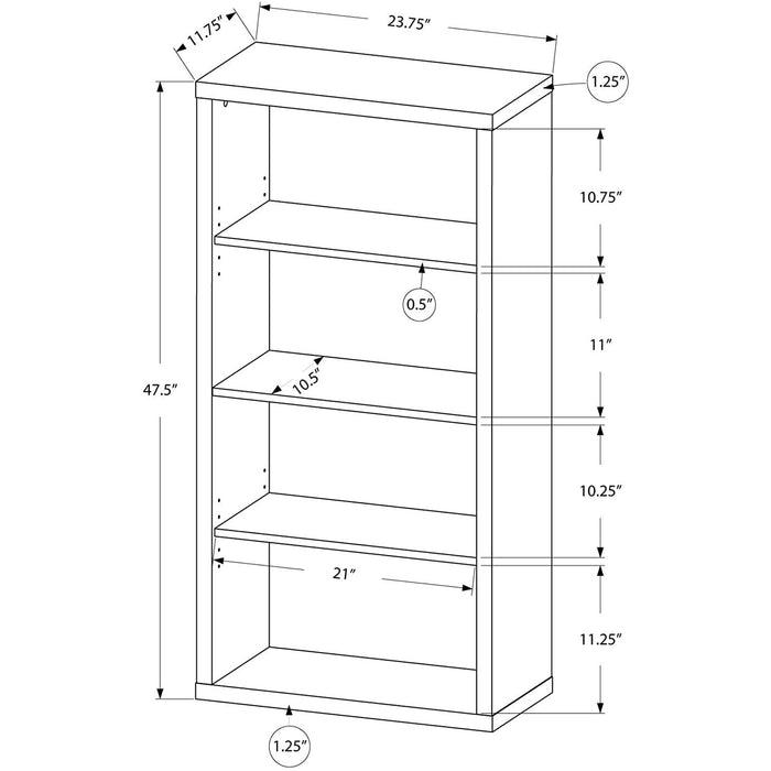 Adjustable 3-Shelf Bookcase - 48”H (Brown)