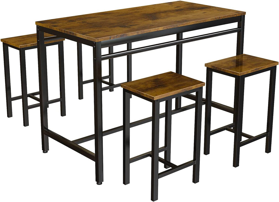 Rustic Brown 5-Piece Bar Table Set with Chairs