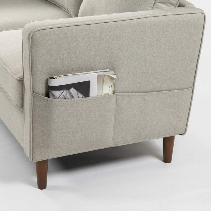 Sand Grey Modern Loveseat Sofa with Armrest Pockets