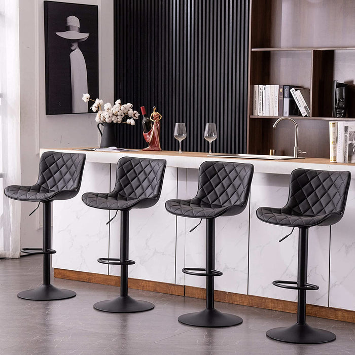 Black Adjustable High Back Barstools, Set of 2