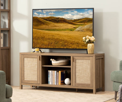 Rattan TV Console with Adjustable Shelves