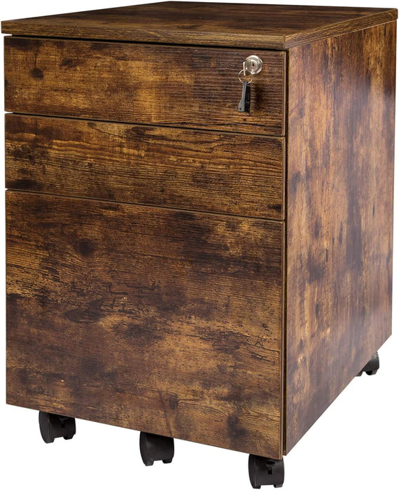 Rustic Brown Wood File Cabinet with Drawers