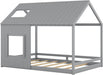 Full Size Wooden House Bed with Roof