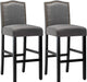 Fabric Backed Bar Stools Set of 2 with Solid Wood Legs, Gray