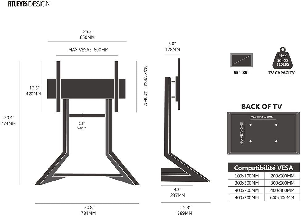 Eiffel Series Swivel TV Stand with Mount