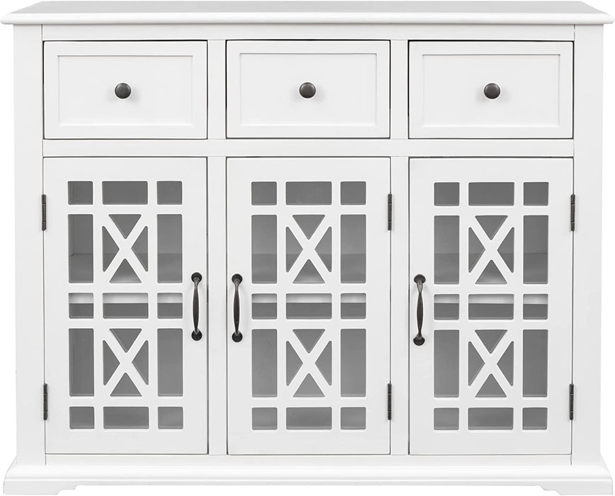 White Wood Glass Door Buffet Cabinet