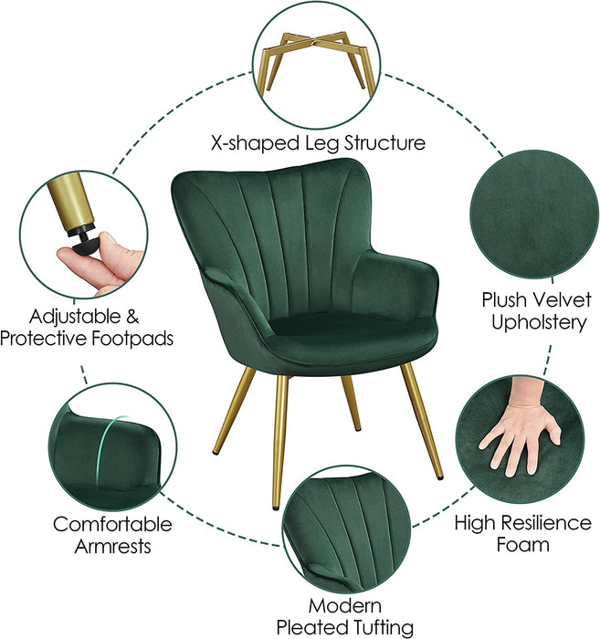 Green Velvet Wingback Chair with Metal Legs