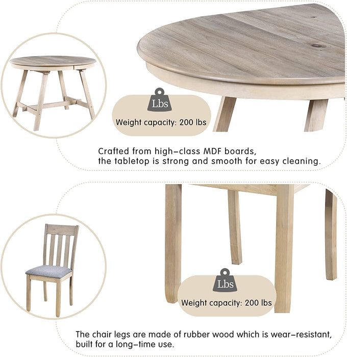 5-Piece Farmhouse Wooden round Extendable Dining Table Set