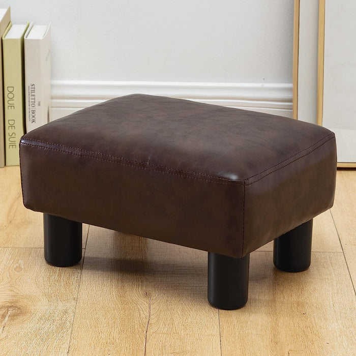 Brown PU Leather Foot Stool with Non-Skid Legs