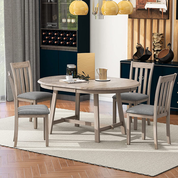 5-Piece Farmhouse Wooden round Extendable Dining Table Set