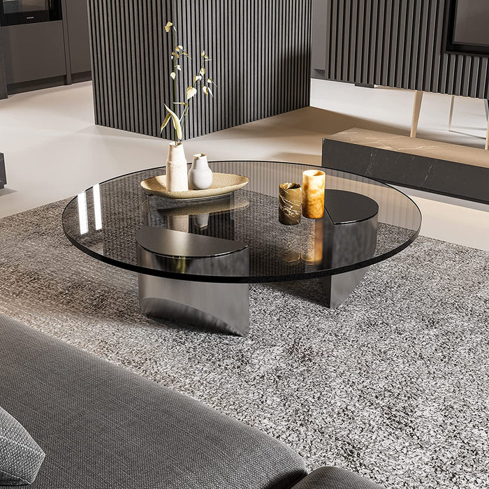 Modern Black Glass Top Wedge Coffee Table