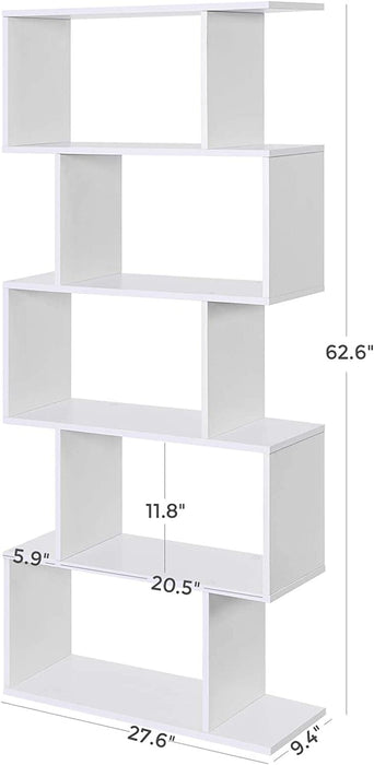 White 5-Tier Wooden Room Divider Bookshelf