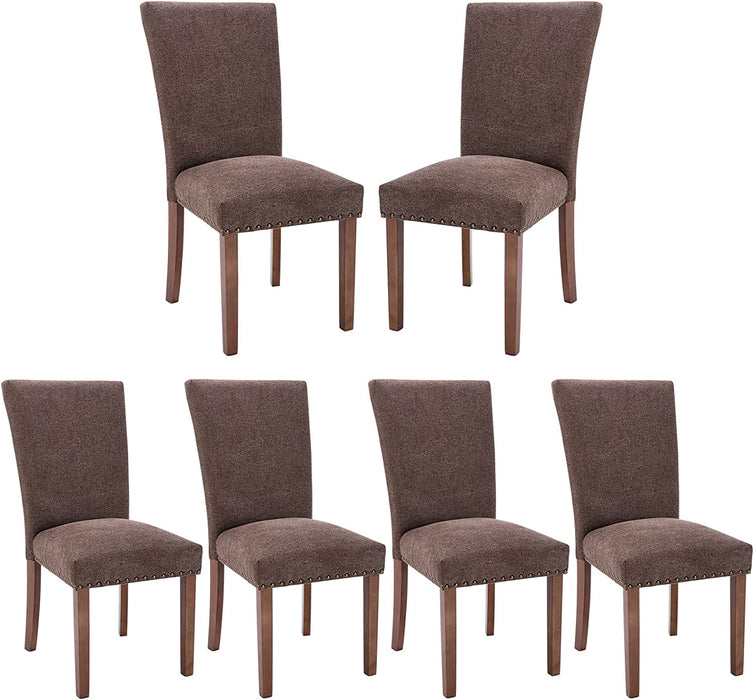 Upholstered Parsons Dining Chairs Set of 6, Brown