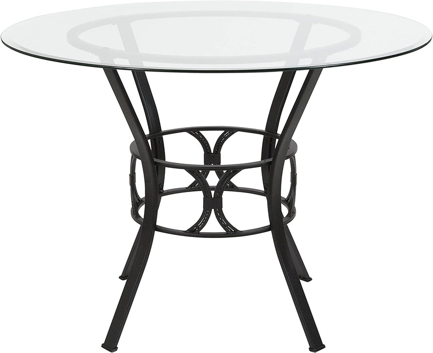 Carlisle round Glass Dining Table, Clear/Black, 42″