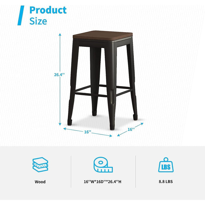 Square Metal Bar Stool Stackable Set of 2