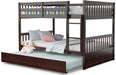 Full over Full Wood Bunk Bed with Trundle and Safety Guardrails