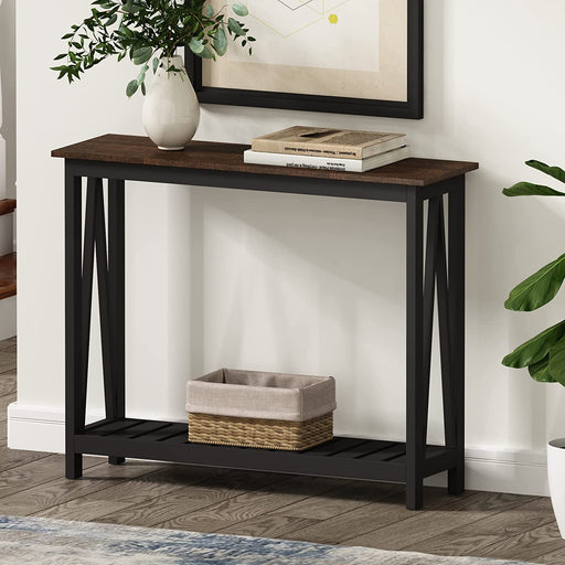 Black Farmhouse Console Table with Shelf for Entryway