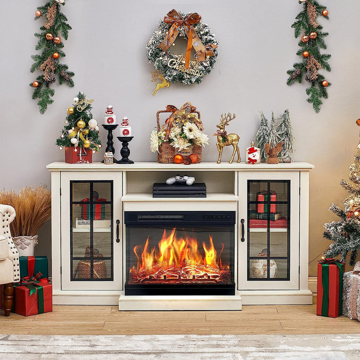 Modern 3-Sided Glass Fireplace TV Stand