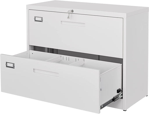 White 2-Drawer Metal Filing Cabinet with Lock