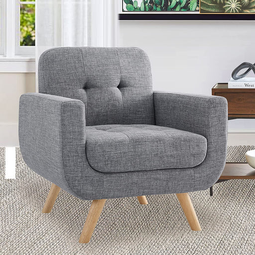 Gray Linen Accent Armchair for Living Room